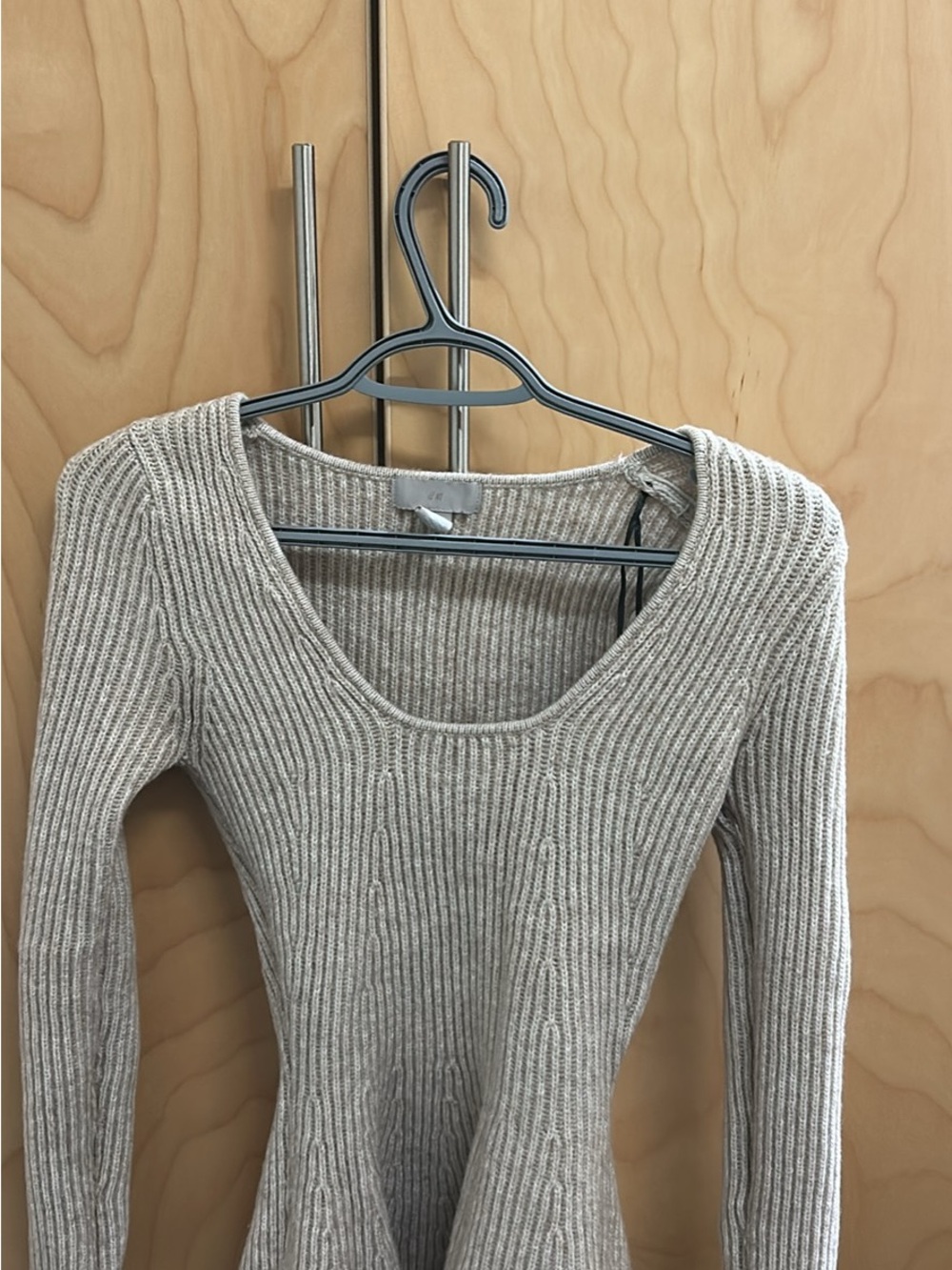 Ribbed Scoop Neck Women's Sweater in Light Beige
